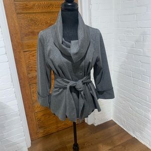 Soft blazer cardigan tie waist cowl neck snap